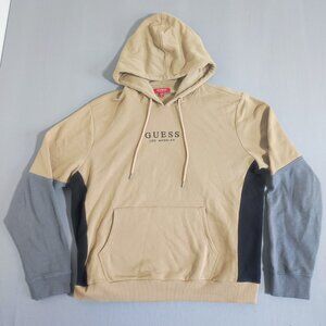 Guess hoodie men's size XXL brown grey black colourblock pull on kangaroo pocket